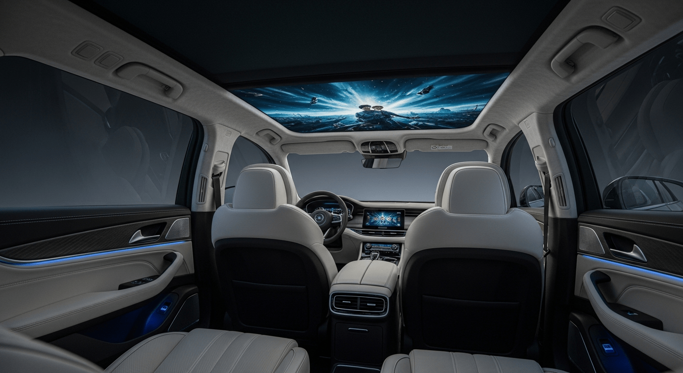 Aito Wenjie M9 SUV featuring Huawei technology and an in-car cinema.