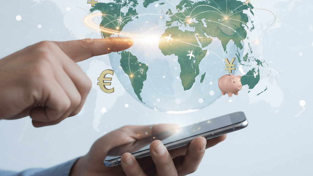 Ilustrace letenky na pozadí mapy světa symbolizující výhodné cestování.