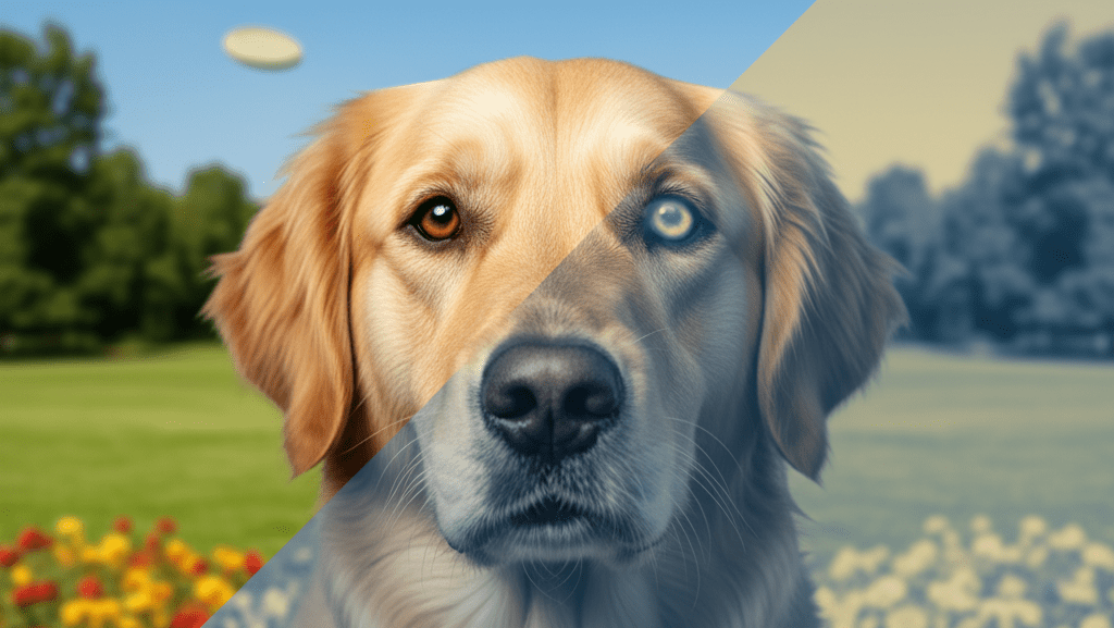 Pes se dívá, ilustrace psího oka s různými barvami.