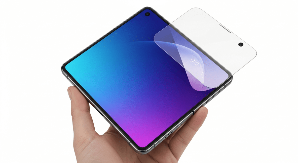 Futuristický skládací iPhone s tenkým designem a inovativním displejem.